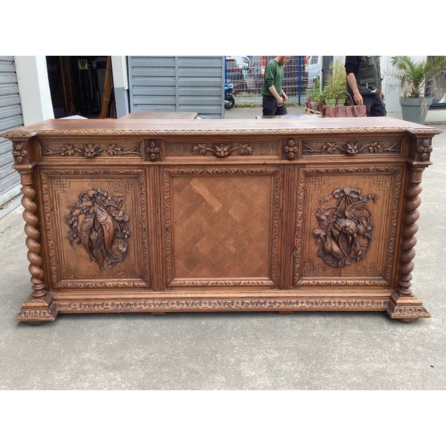 19th C. French Hunting Theme Oak Credenza For Sale - Image 12 of 16