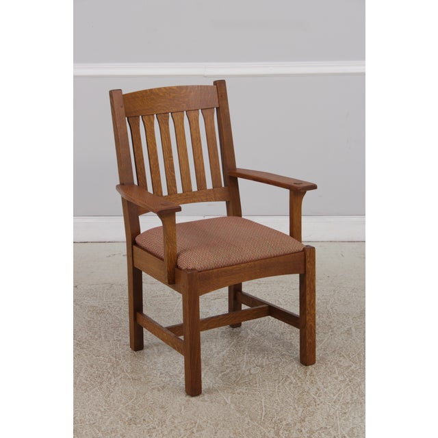 2000 - 2009 Pair Stickley Mission Oak Arts & Crafts Armchairs For Sale - Image 5 of 17