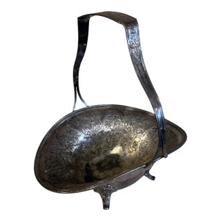 Antique Victorian Silver Plate Handle Basket For Sale