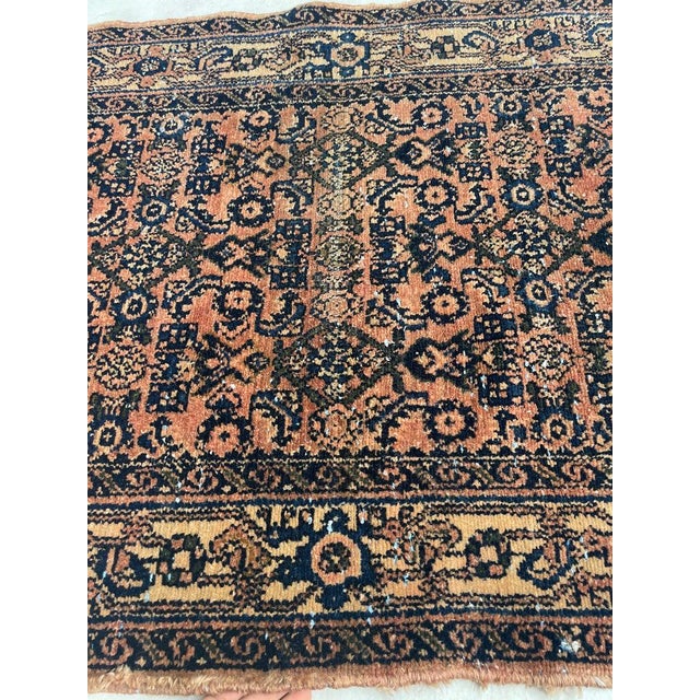 Red 1940s Coral & Glowinng Blush with Indigo & Army Green Runner Rug 2.8 x 19.7 For Sale - Image 8 of 12
