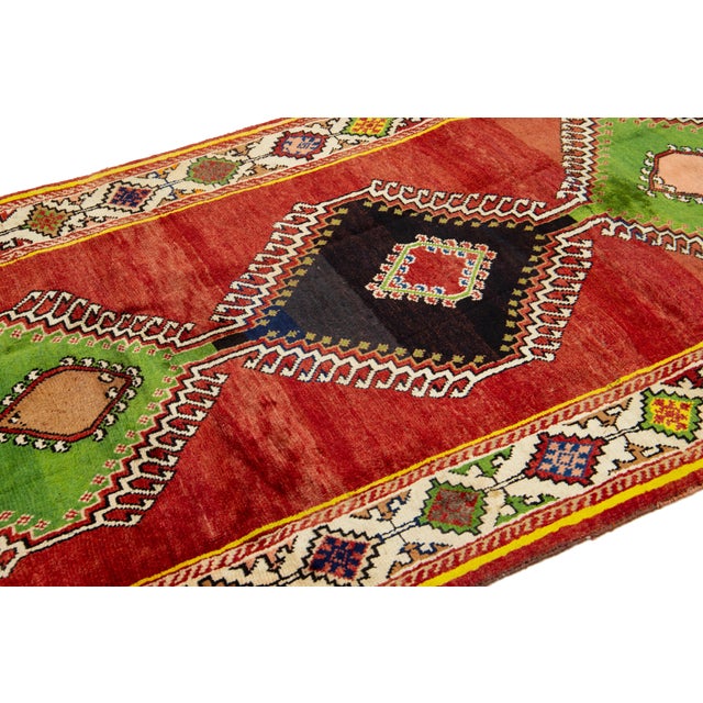 Vintage Handmade Red Shiraz Wool Rug With Tribal Design For Sale - Image 4 of 8