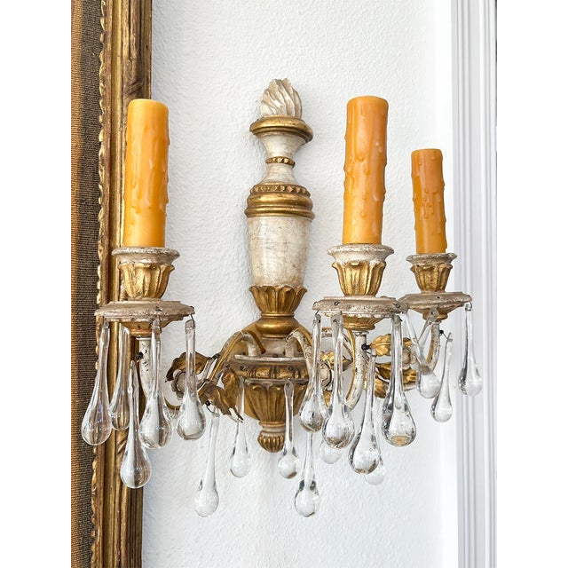 Modern 19th Century Wood and Crystal Sconces - a Pair For Sale - Image 3 of 5