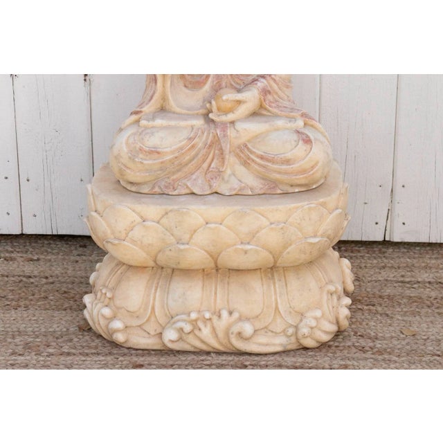 Exceptional Finely Carved Marble Buddha For Sale - Image 4 of 13