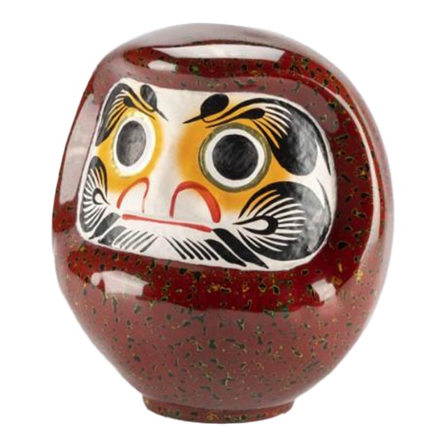Traditional Japanese Tsugaru Lacquer Daruma – Red Kara-Nuri (Medium), Handmade For Sale