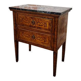 18th Century French Small Inlaid Walnut Commode W/Marble Top For Sale