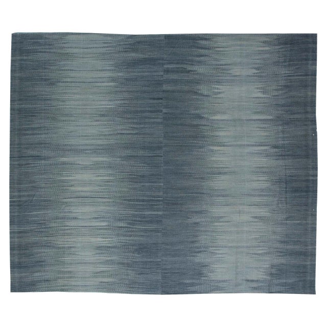 Contemporary Muted Silver, Blue Flat-Weave Wool Rug by Doris Leslie Blau For Sale