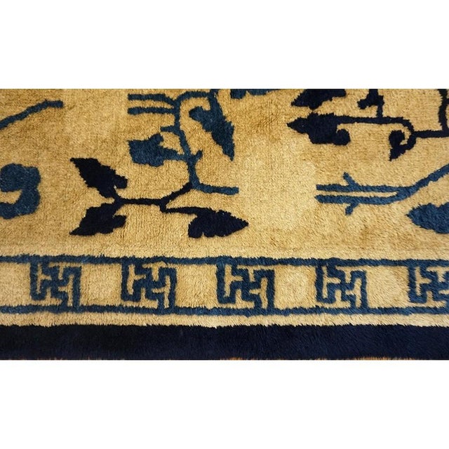 1930s Beige Field Foliate Modern Deco Antique Chinese Peking Rug Hallway Runner For Sale - Image 4 of 10