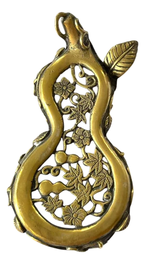 Vintage Chinoiserie Ornate Brass Gourd Form Riser Stand Trivet