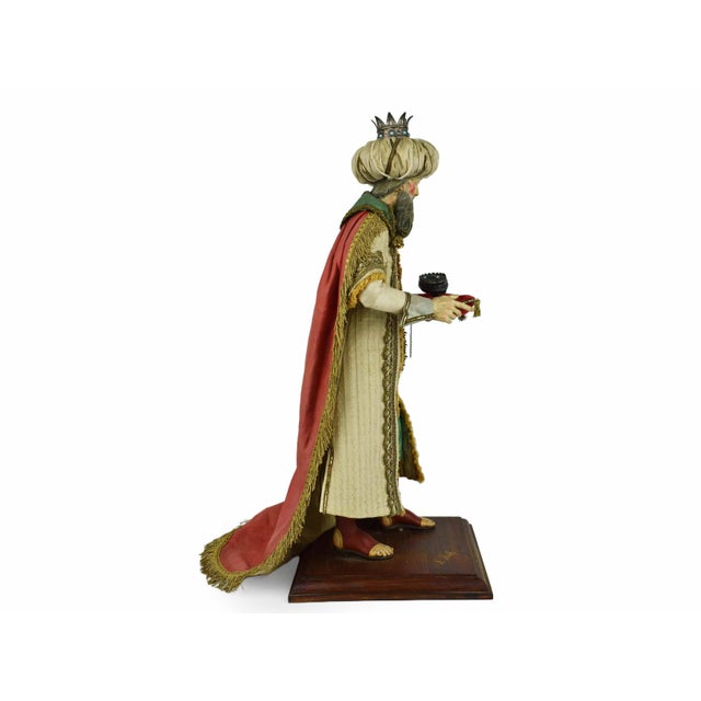 Baroque Neapolitan Presepio Magus King Melchior Nativity Figure by Maestro Alfredo Molli Italy - Signed For Sale - Image 3 of 17