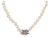 Vintage Diamond 14k White Gold Pearls Floral Clasp Necklace For Sale