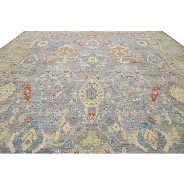 Textile 15 X 17 Apadana's Modern Sultanabad Allover Designed Wool Rug Handmade in Gray For Sale - Image 7 of 10