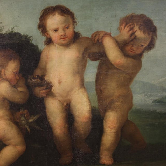 Unknown, Cherubs Game, 1760, Oil on Canvas, Framed For Sale - Image 6 of 17