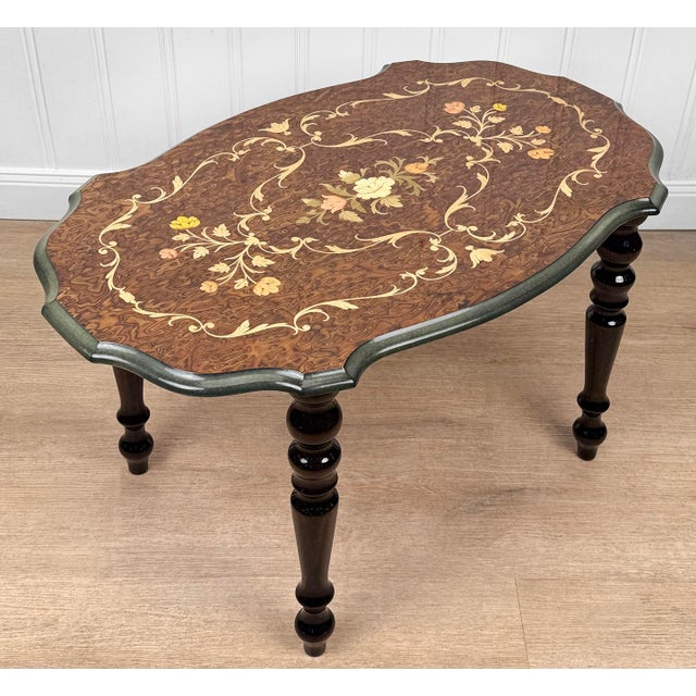 Rococo Vintage Italian Rococo Inlaid Fruitwood Cocktail Side Table For Sale - Image 3 of 10