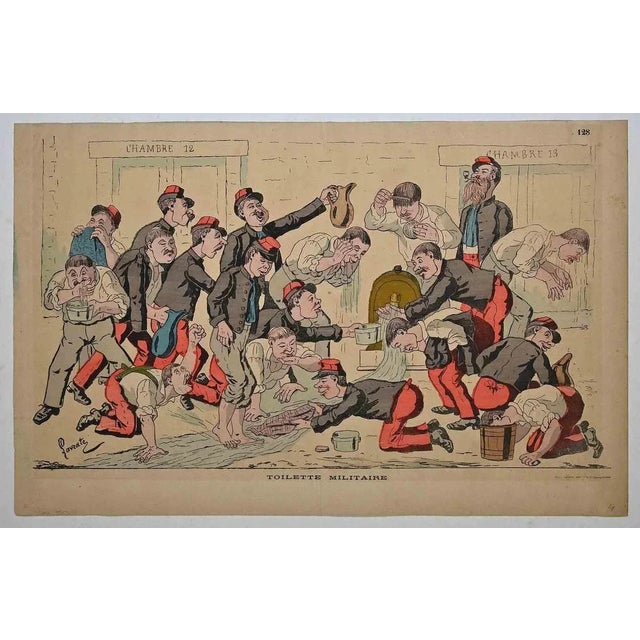 Toilette militaire is an original modern artwork realized in the 1880s. Original colored lithograph on paper. Sheet...