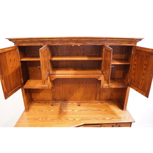 Wood Winners Only Solid Oak Rustic Early American Country Style 74" Computer Desk W. Cabinet Storage Top For Sale - Image 7 of 18