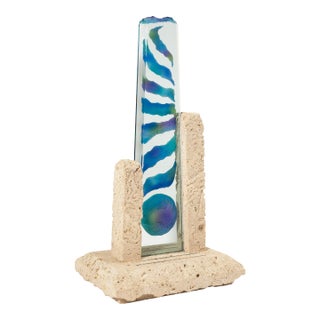 Damian Priour Art Glass & Limestone Sculpture Postmodern Custom Design 1990s For Sale