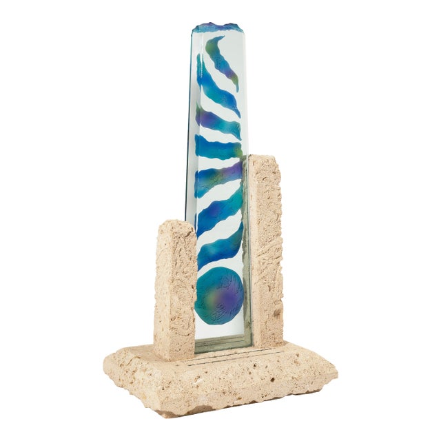 Damian Priour Art Glass & Limestone Sculpture Postmodern Custom Design 1990s For Sale