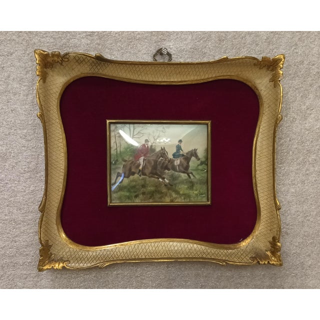 19th Century English Oil on Canvas Hunting Scene Miniature For Sale - Image 5 of 13