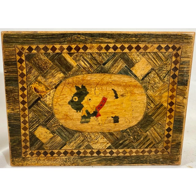 Vintage Hand-Crafted Wooden Box With a Pair of Scotties and Beautiful Parquet Designs From England - Circa 1940. Measures...