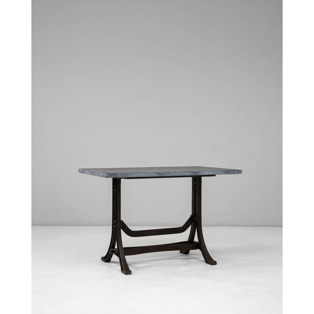 Mid 20th Century Industrial Table with Wrought Iron Legs and Stone Top, Antique, France, 20th Century For Sale - Image 5 of 11