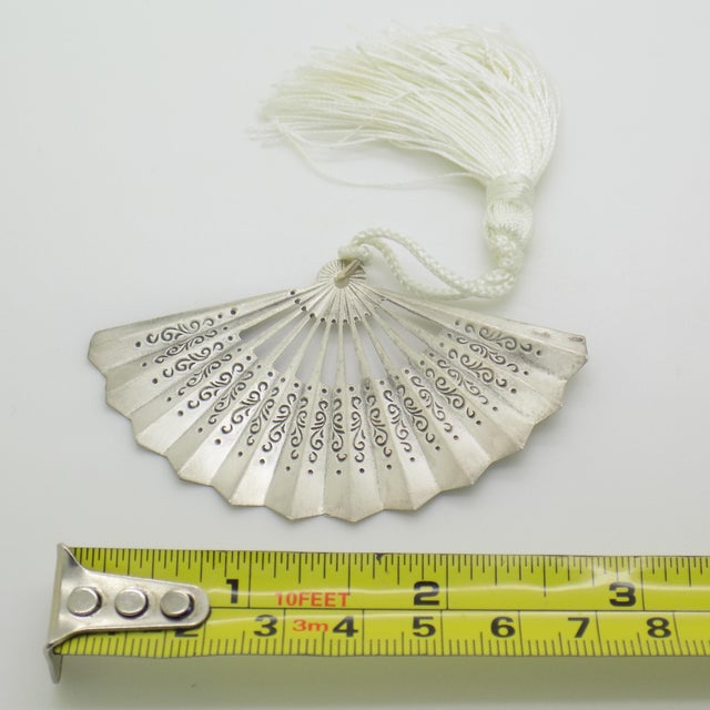 Vintage Italian Handmade Silver Florentine Fan with Tassel Figurine, Florence, 1970s For Sale - Image 9 of 10