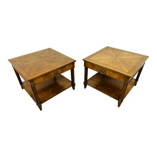 Vintage Baker Furniture Square Walnut Side Tables - Set of 2 For Sale
