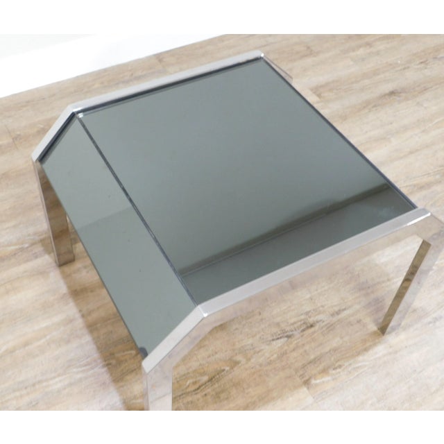 Metal Mid-Century Modern Chrome & Smoked Mirror Side Tables - a Pair For Sale - Image 7 of 13
