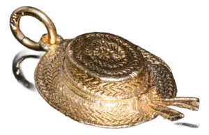 Vintage Italian 18k Solid Gold Venetian Gondolier Straw Hat Charm Pendant