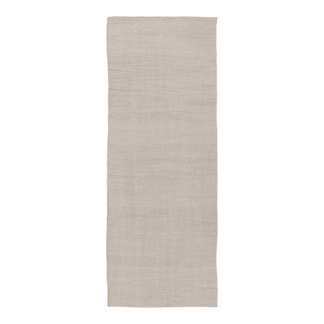 Vintage Turkish Kilim Runner Rug in Solid White Tone-on-Tone - Rug & Kilim For Sale