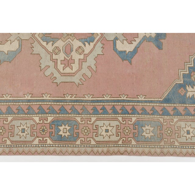 Pink Vintage Turkish Area Rug, Hand-Knotted Wool, Soft Pink and Blue Anatolian Rug For Sale - Image 8 of 10