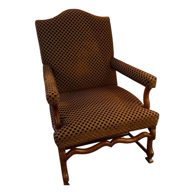 Antique 19th C Italian Walnut Cut Velvet Arm Chair For Sale
