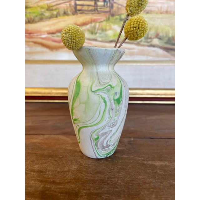 Vintage Studio Pottery Bud Vase With Green and Brown Marbled Glaze For Sale - Image 4 of 9