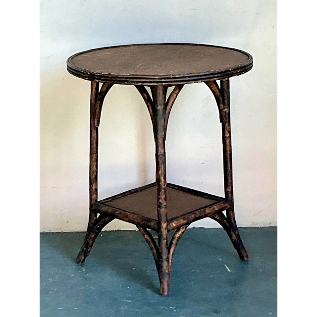Vintage Boho Burnt Bamboo Side Table For Sale - Image 4 of 12