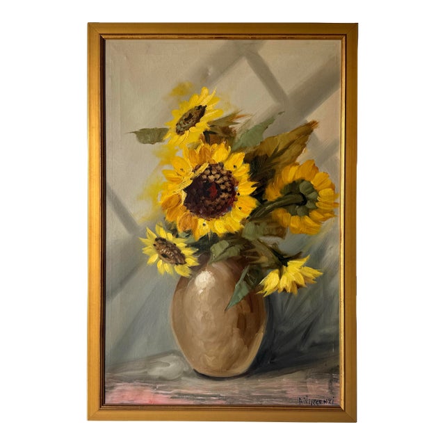 Vintage A. Vincenzi Sunflower Still Life Oil Painting, Framed/ Sold For Sale