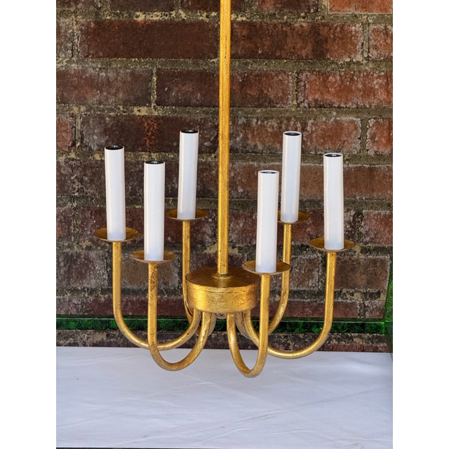 Currey & Company Contemporary Tony Duquette Style Faux Malachite and Hand Gilt Lantern Chandelier by Turtle and Crane - Newly Painted For Sale - Image 4 of 12