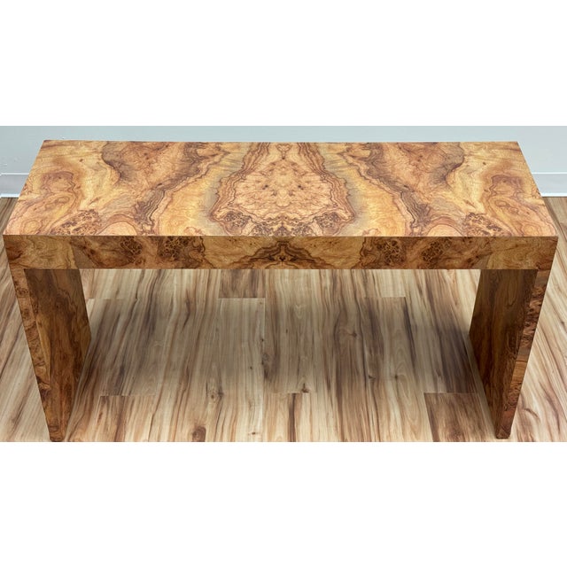 Vintage Mid Century Faux Burlwood Formica Console Table For Sale - Image 4 of 12