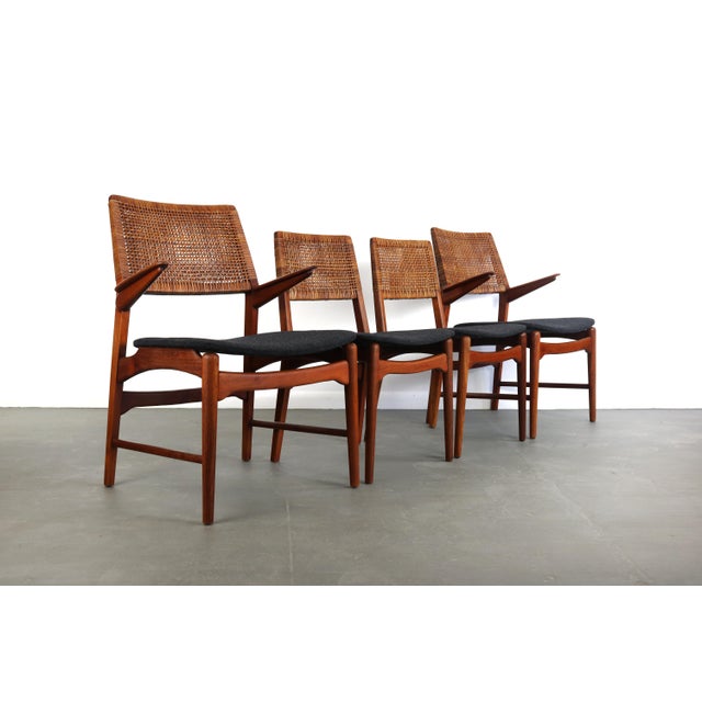 Brown Teak and Cane Vintage Dining Chairs by E Knudsen for Jensen & Lykkegaard - Set of 4 For Sale - Image 8 of 8