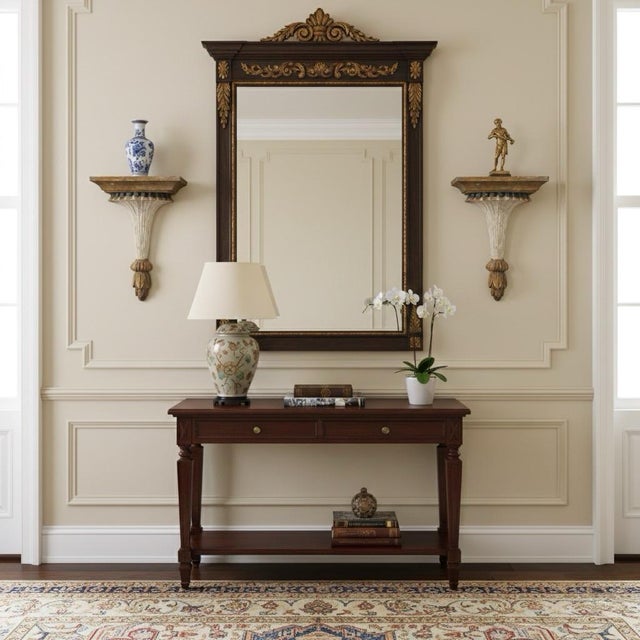 Elegant Pair of Neoclassical Style Carved Wood Wall Pockets For Sale - Image 4 of 5