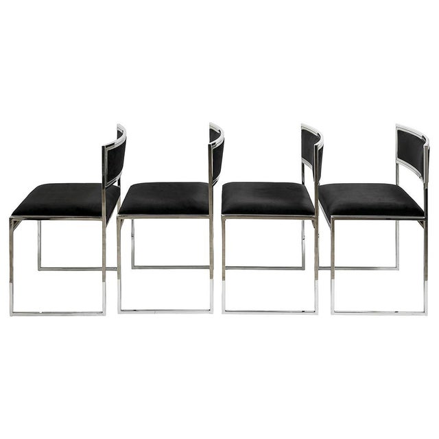 Mid-Century Modern Mid-Century Modern Italian Chrome and Velvet Chairs, 1970s, Set of 4 For Sale - Image 3 of 10