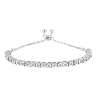 .925 Sterling Silver 1/4 Cttw Miracle-Set Diamond 4���-10��� Adjustable Bolo Tennis Bracelet (I-J Color, I3 Clarity) For Sale