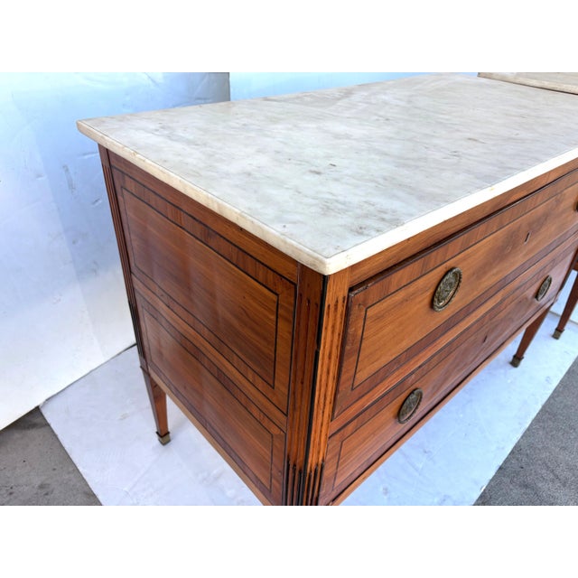 French Louis XVI Style Marble Top Commodes, Set of 2 For Sale - Image 3 of 8