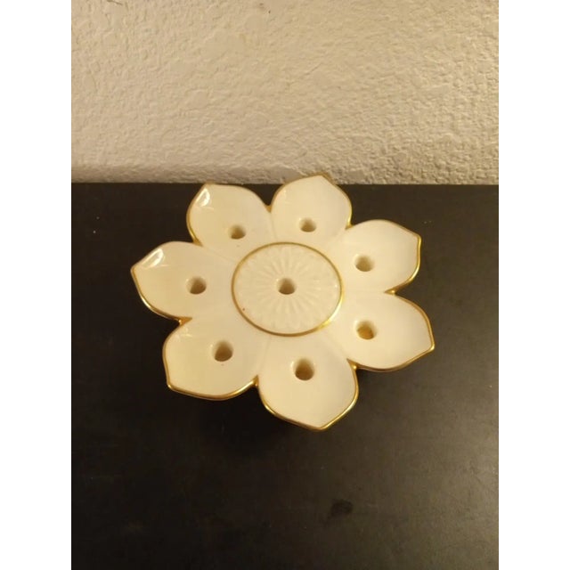 American Lenox Lotus Flower Taper Candle Holder- Porcelain 24kt Gold Trim, Made in Usa For Sale - Image 3 of 5
