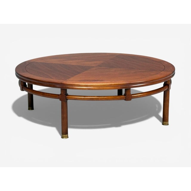 Mid-Century Modern t.h. Robsjohn-Gibbings, Round Coffee Table, Brass, Walnut, Usa, 1960s For Sale - Image 3 of 10
