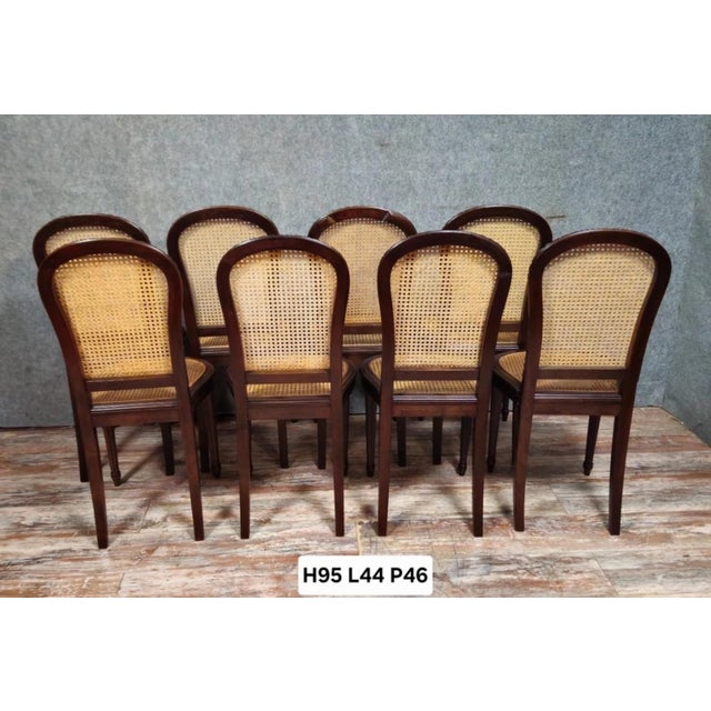 Louis XVI Style Cane Chairs in Mahogany, Set of 8 For Sale - Image 10 of 12