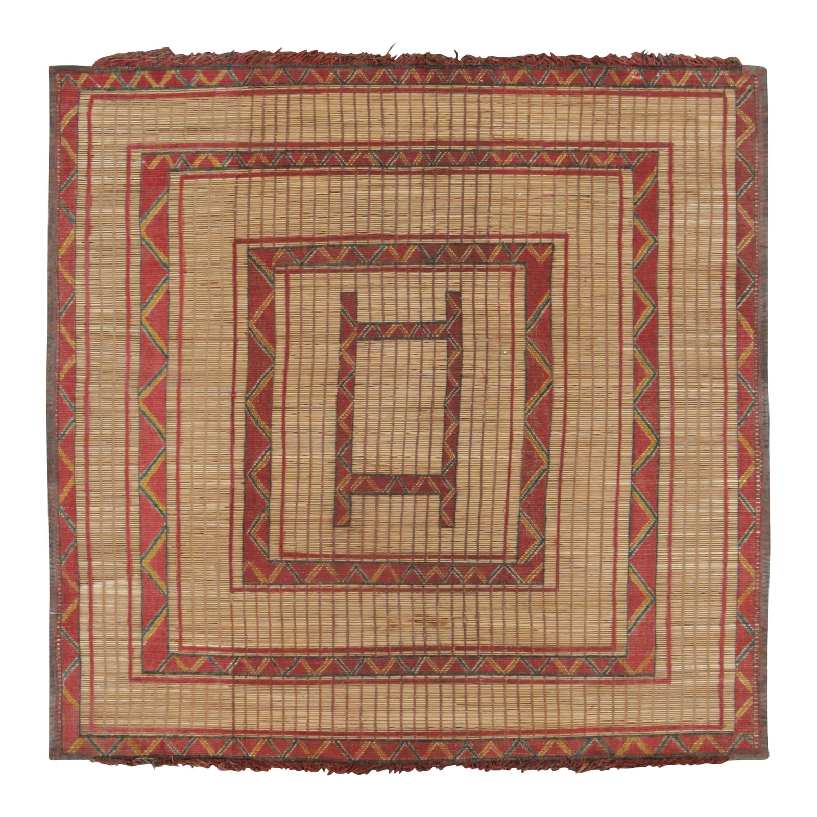 Vintage Square Tuareg Mat in Red and Green Tribal Geometric Patterns ...