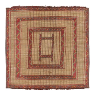 Vintage Square Tuareg Mat in Red and Green Tribal Geometric Patterns For Sale