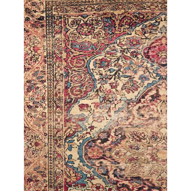 19th Century Persian Kerman Lavar Rug, Hand-Knotted Wool, Floral Pattern, Ivory & Red, 4x5 For Sale - Image 17 of 18