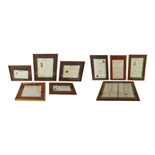Early 20th Century Framed and Illuminated Geometry Equations in Ink and Watercolor - Set of 9 For Sale