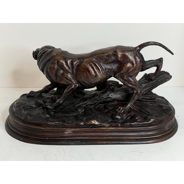 Victorian Antique French Bronze Hunting Dog Sculpture Signed E. Delabrièrre – Animalier Pointer With Game Bird c.1900 For Sale - Image 3 of 11