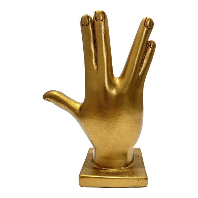 The Vulcan Salute Live Long & Prosper Spock Hand Sculpture in Gold For Sale
